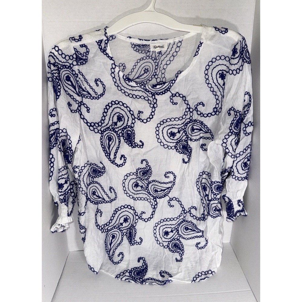 Kindred Anthropologie Blouse Womens Large Floral Paisley Embroidery Boho Beachy